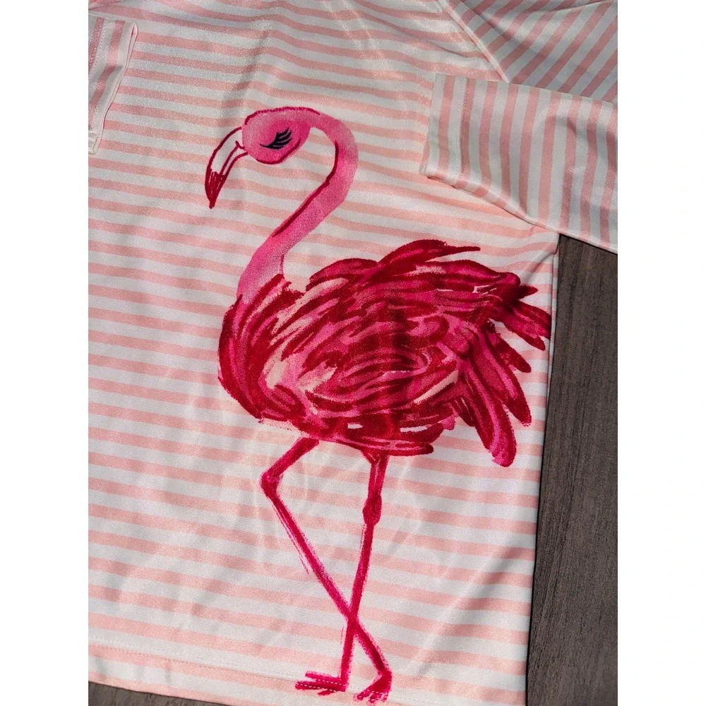 Gymboree Rash Guard Swim Shirt Flamingo‎ Pink Stripe Long Sleeve L (10-12)